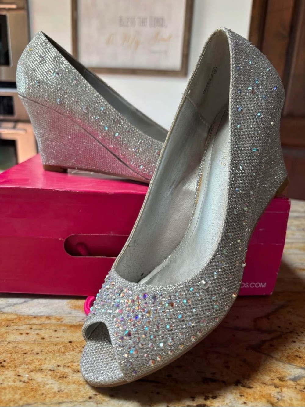 Women's Sparkle Wedge Peep-Toe Heels - Silver